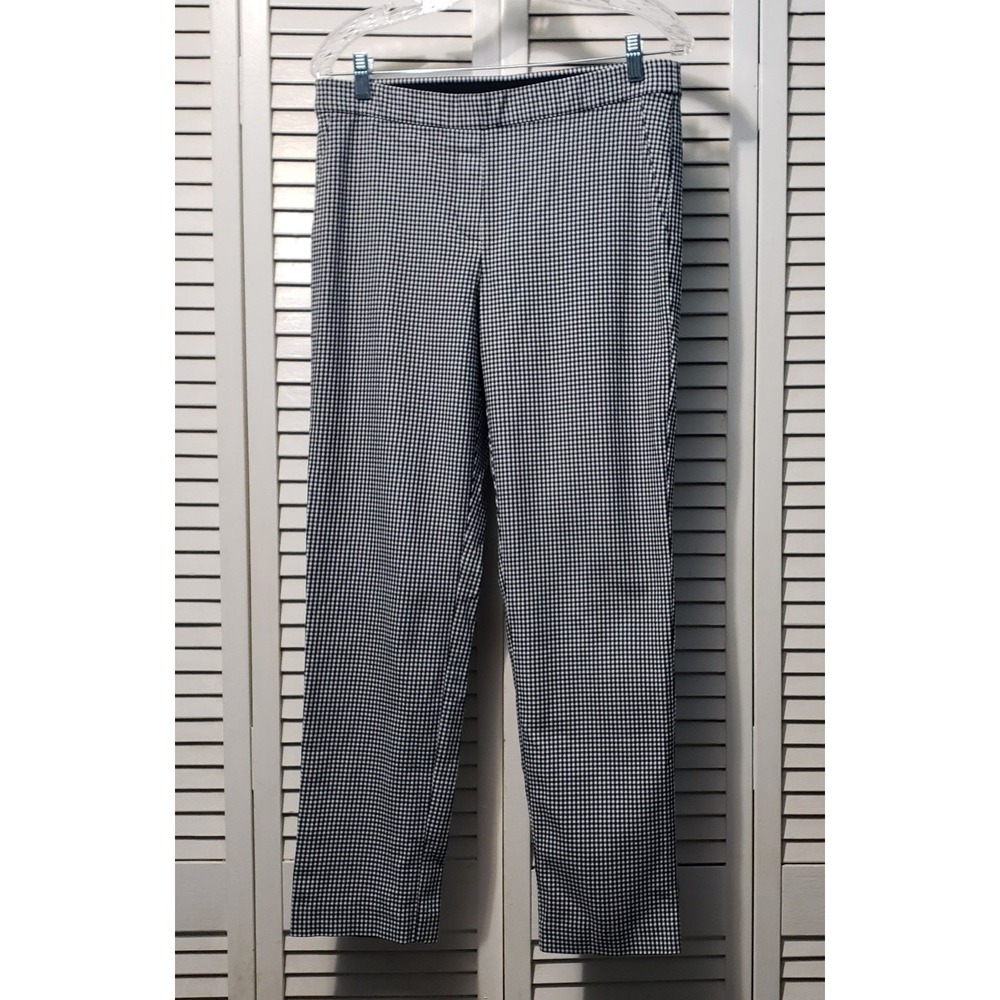 J.Jill Pull-on Pants Women's Size 10 Black White Gingham Straight Leg Stretch
